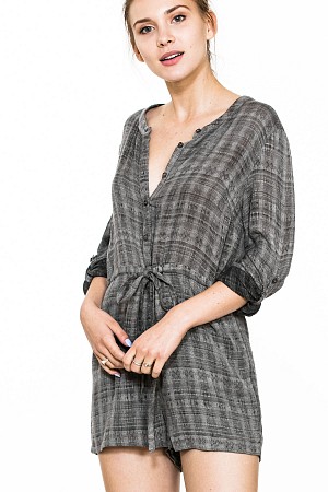 ROLL UP SLEEVE GREY ROMPER
